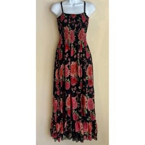 Vintage Y2K Stone Flower Floral Glitter Maxi Dress XS S Romantic‎ Fairy Sheer